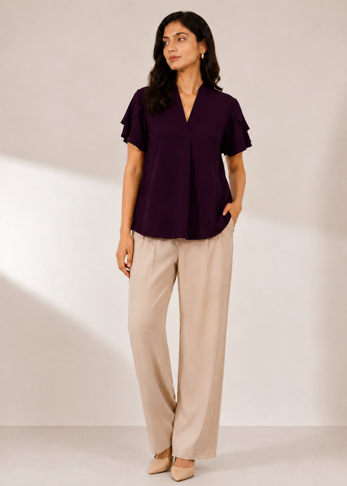 Flurr dark purple tulip sleeves top, full length
