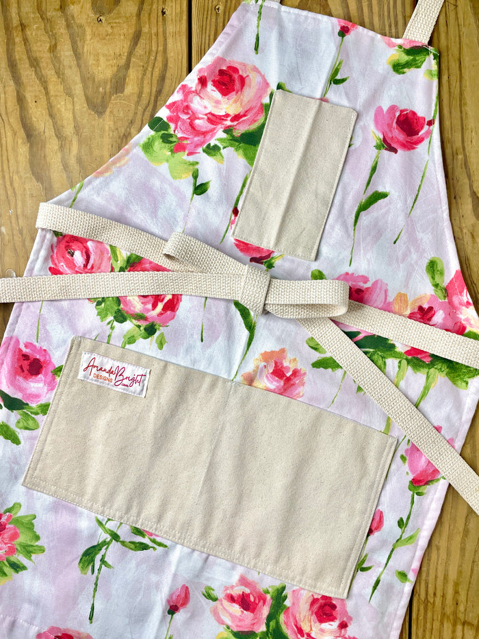 Amanda Bright Designs Vivien Leigh Winston Churchill Pink Roses Watercolor Oil Painting Brushstroke Apron
