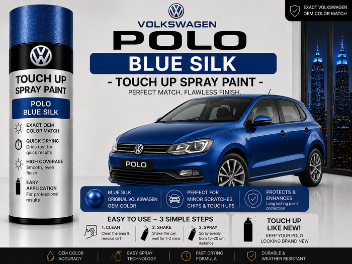 Volkswagen Polo Blue Silk Touch Up Spray Paint – OEM Color Match | LIHA Aerosols 500ml