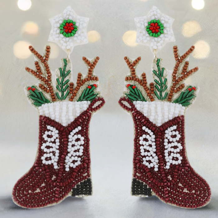 Western Cowboy Christmas Boot Dangle Earrings