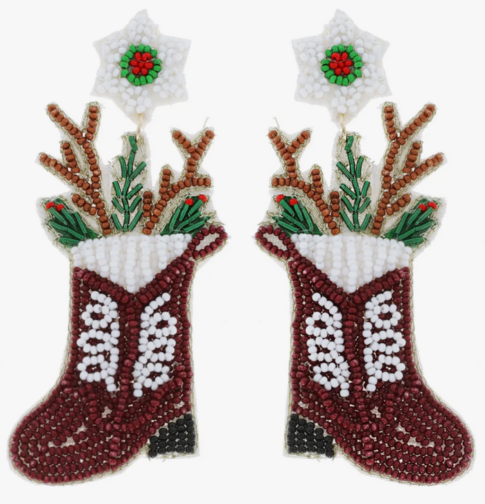 Western Cowboy Christmas Boot Dangle Earrings