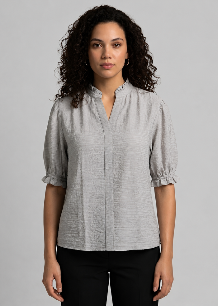 Flurr women’s textured ruffle-collar officewear top with relaxed fit for professional workwear