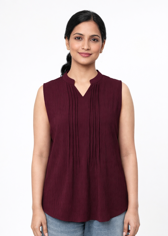 Flurr Women's Burgundy Sleeveless Work Top