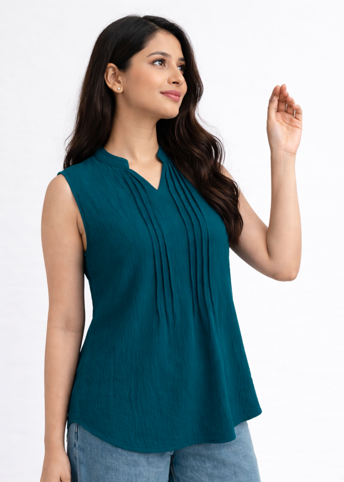 Flurr Women's Ink Blue Sleeveless Work Top