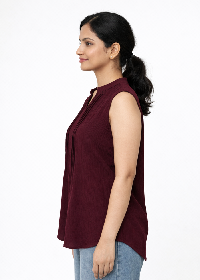 Flurr Women's Burgundy Sleeveless Work Top