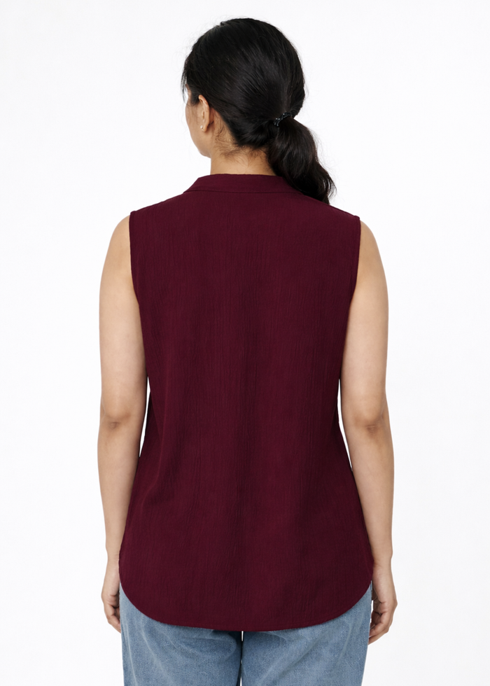 Flurr Women's Burgundy Sleeveless Work Top