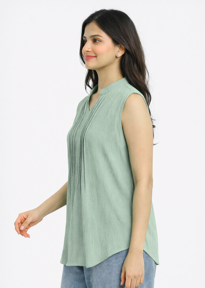 Flurr Women's Light Olive Sleeveless Work Top