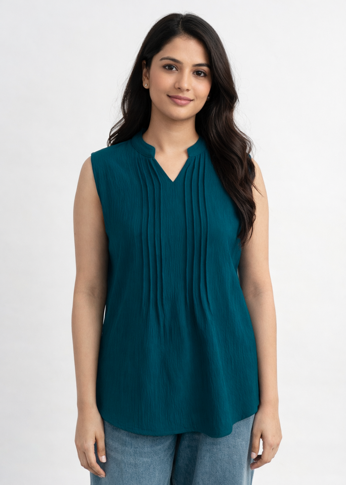 Flurr Women's Ink Blue Sleeveless Work Top