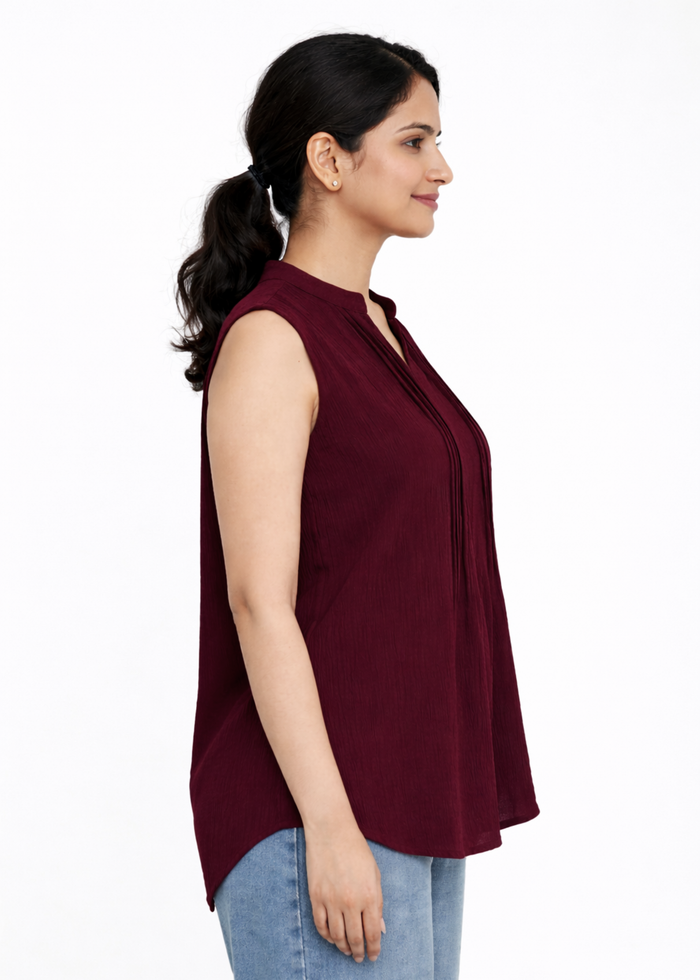 Flurr Women's Burgundy Sleeveless Work Top