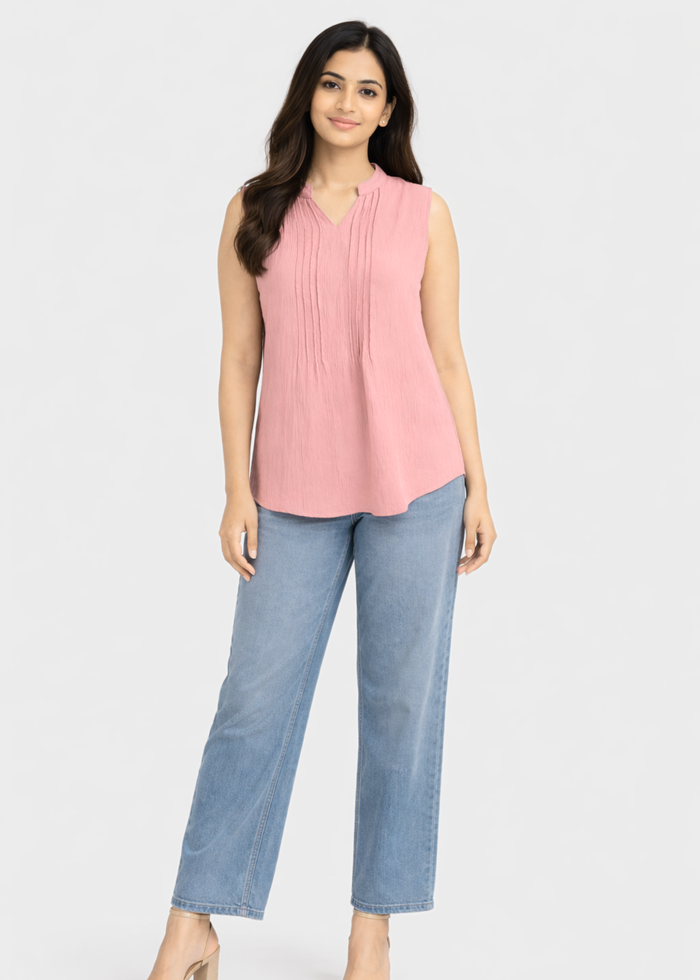 Flurr Women's Light Pink Sleeveless Work Top