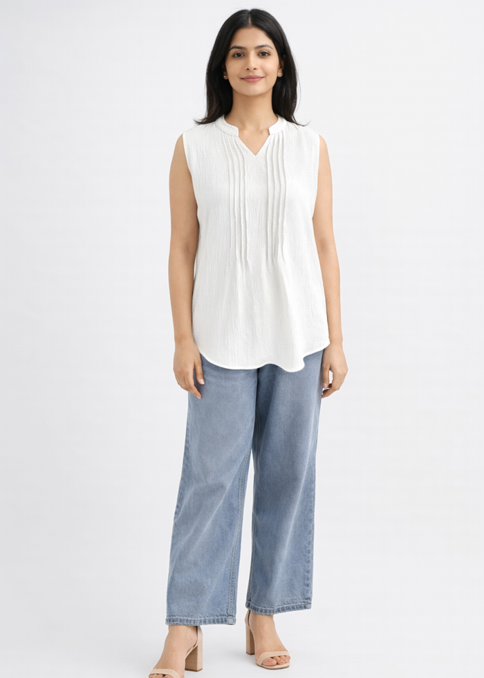Flurr Women's White Sleeveless Work Top