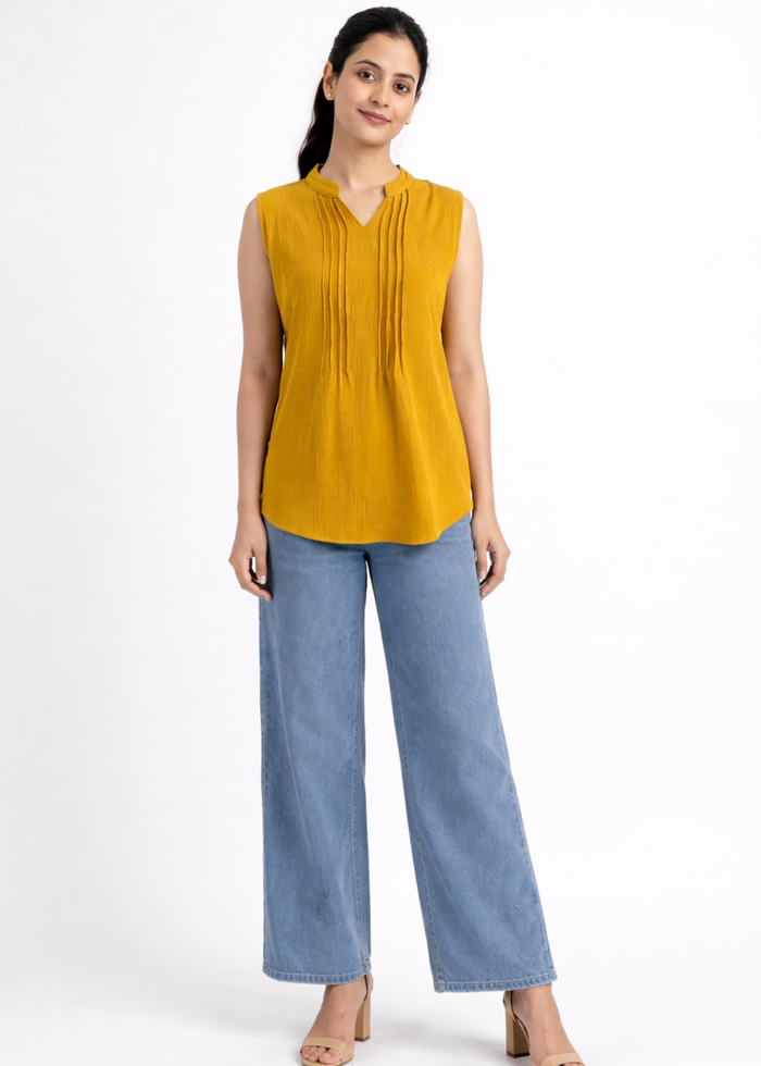 Flurr Women's Mustard Sleeveless Work Top