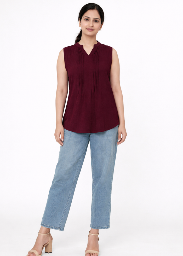 Flurr Women's Burgundy Sleeveless Work Top