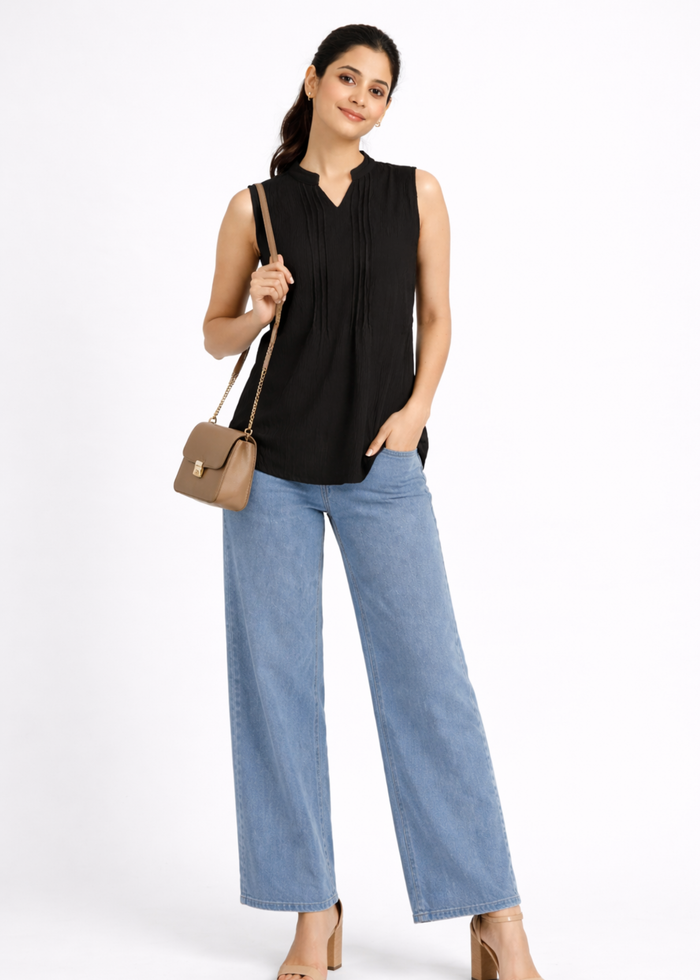 Flurr Women's Black Sleeveless Work Top