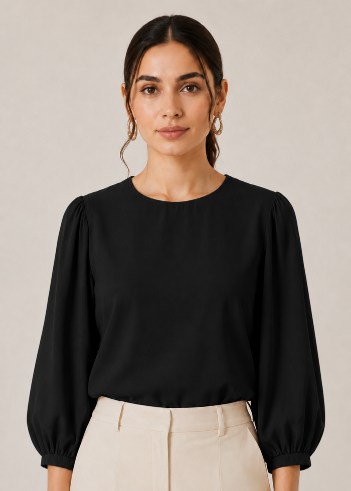 Flurr Office Crush Top in black front view