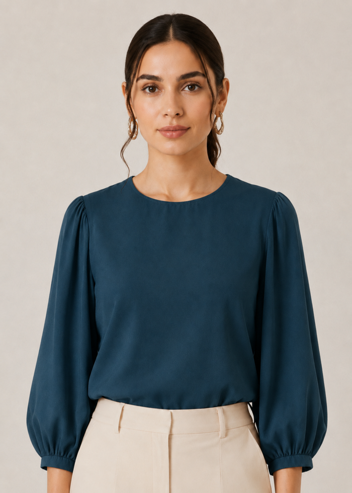 Flurr Office Crush Top in teal blue front view