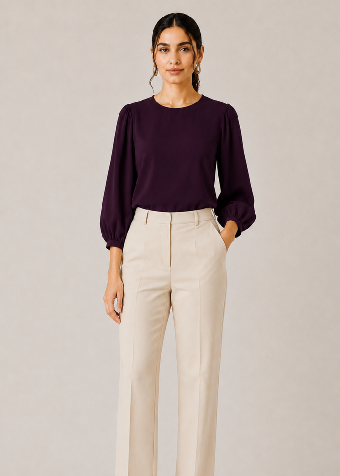 Flurr burgundy Office Crush top front view for women’s officewear