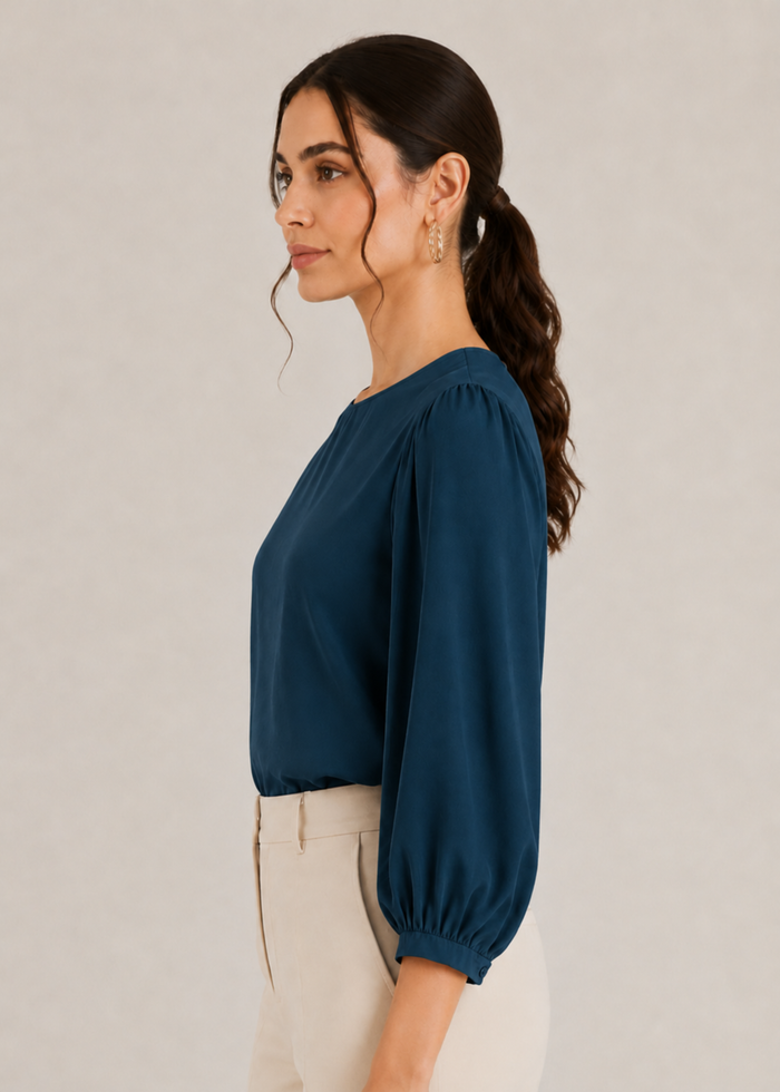 Flurr Office Crush Top in teal blue left side view