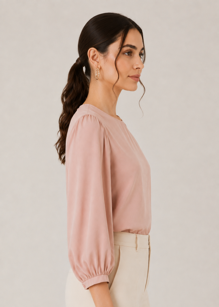 Flurr Office Crush Top for women in soft pink with voluminous sleeves, right side view
