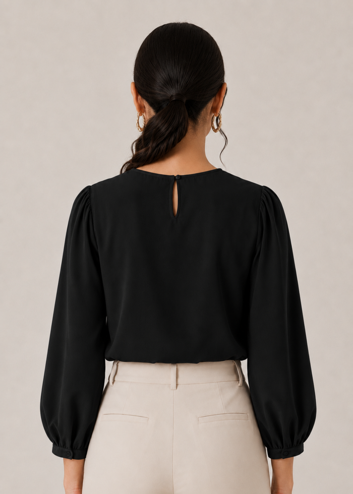 Flurr Office Crush Top in black back view