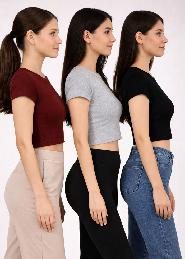Women Ribbed Crop Tops Combo - Pack of 3