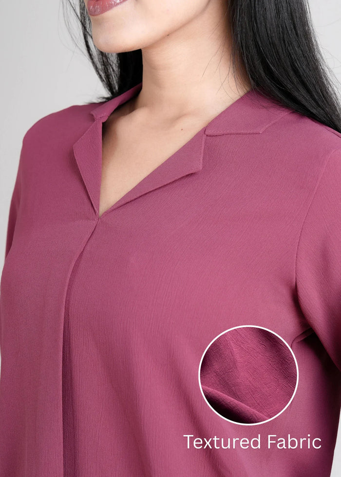 Berry Pink Women Textured Shirt Style Top – front view closeup