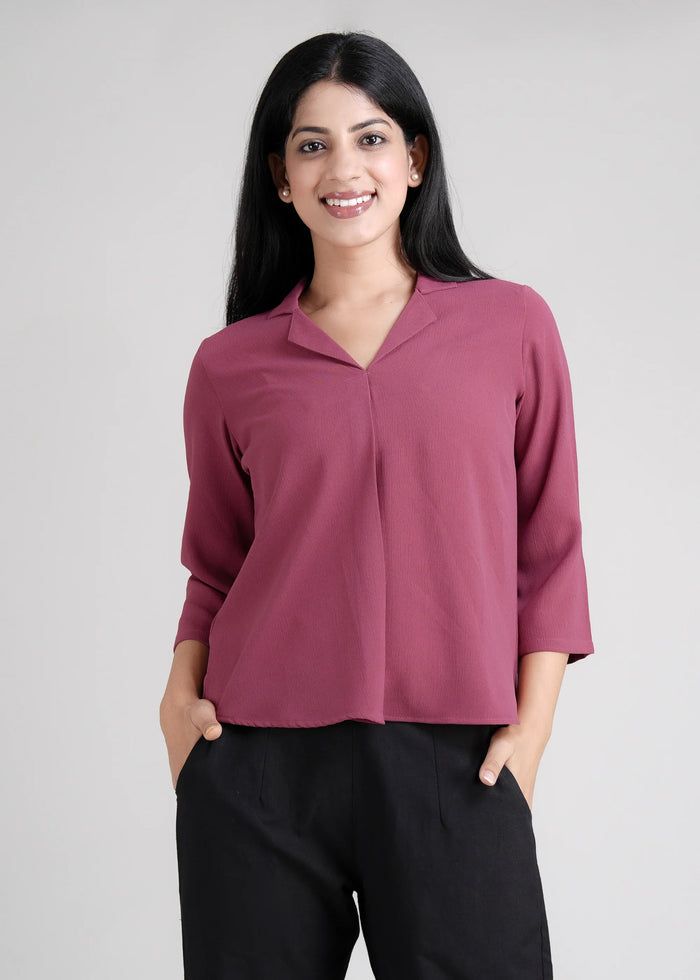 Berry Pink Women Textured Shirt Style Top  – front view