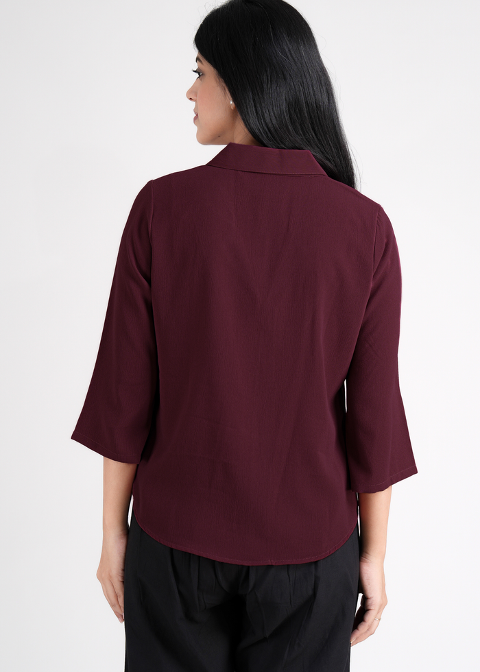 Women Textured Shirt Style Top Burgundy – close-up of fabric texture