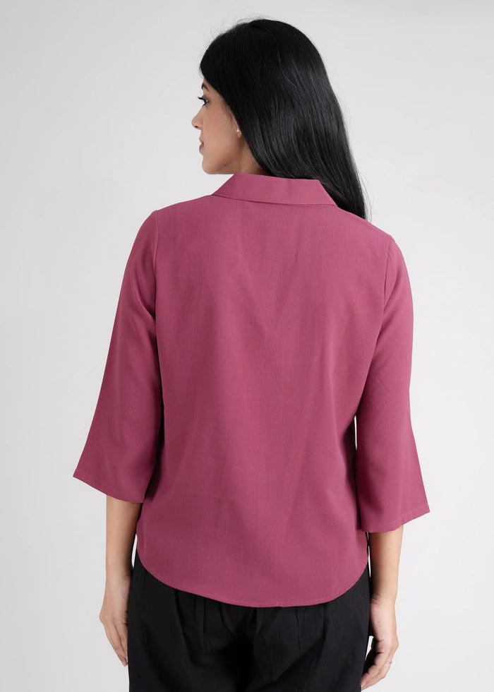 Berry Pink Women Textured Shirt Style Top – back view