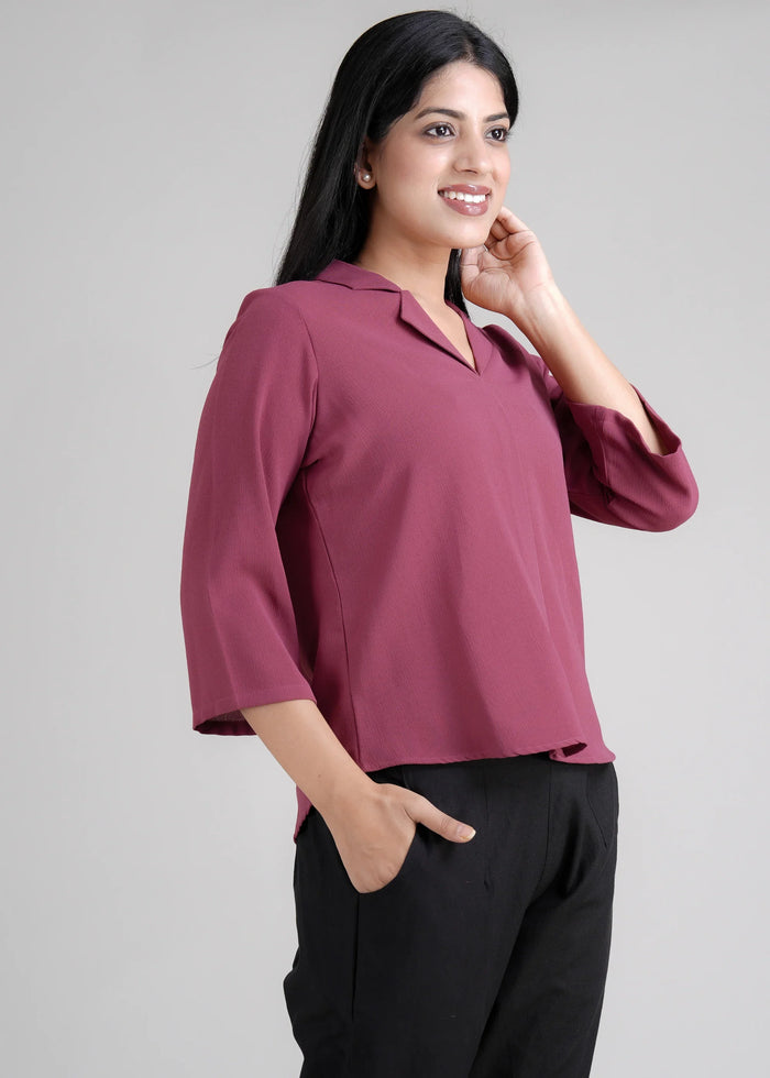 Berry Pink Women Textured Shirt Style Top – worn view, styled for everyday wear