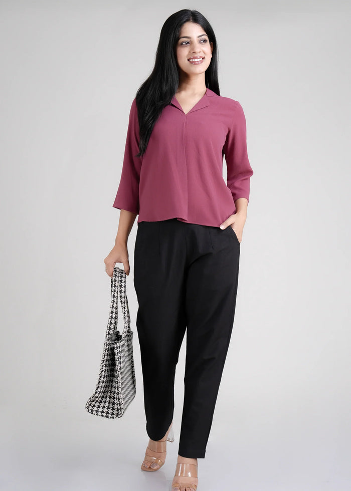 Berry Pink Women Textured Shirt Style Top – detail view, highlighting key design features