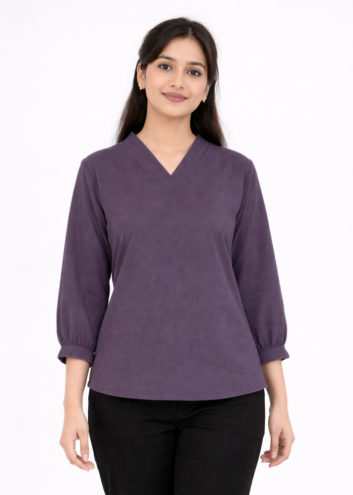 Women textured V-neck workwear top in lavender