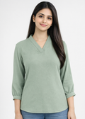 Women textured V-neck workwear top in olive