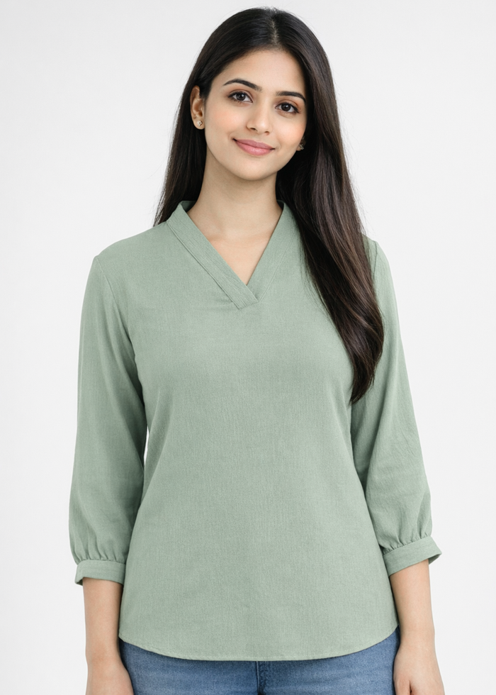 Women textured V-neck workwear top in olive