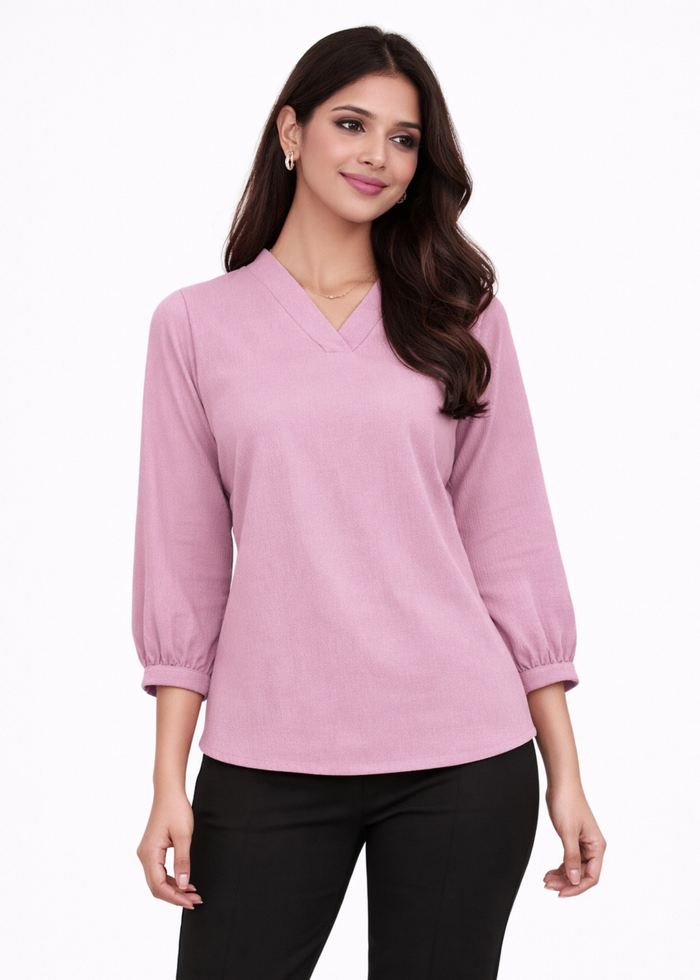 Women textured V-neck workwear top in lilac