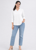 Flurr Women's White Textured V-Neck Office Wear Top