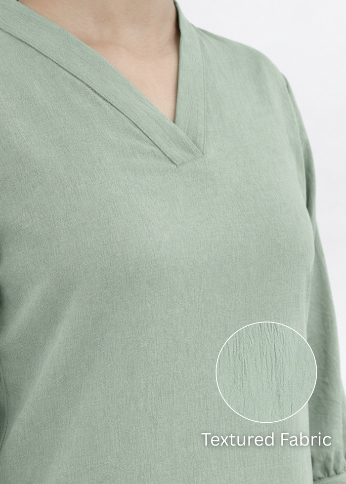 Women textured V-neck workwear top in light olive