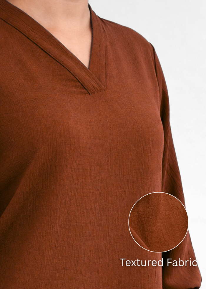Women textured V-neck workwear top in rust