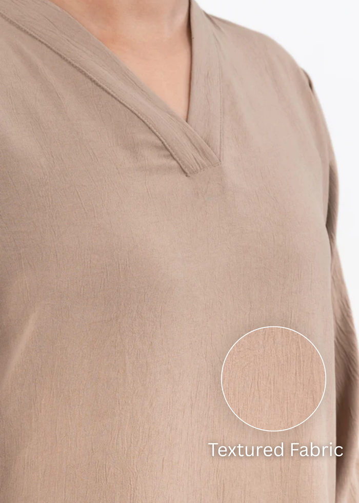 Women textured V-neck workwear top in beige