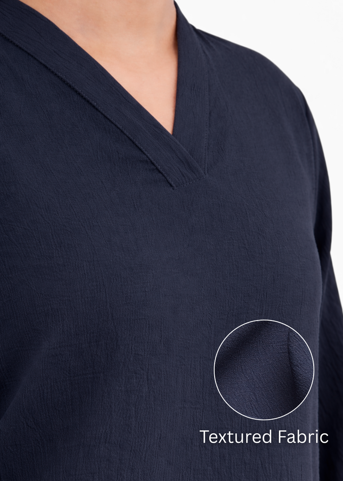 Women textured V-neck workwear top in navy