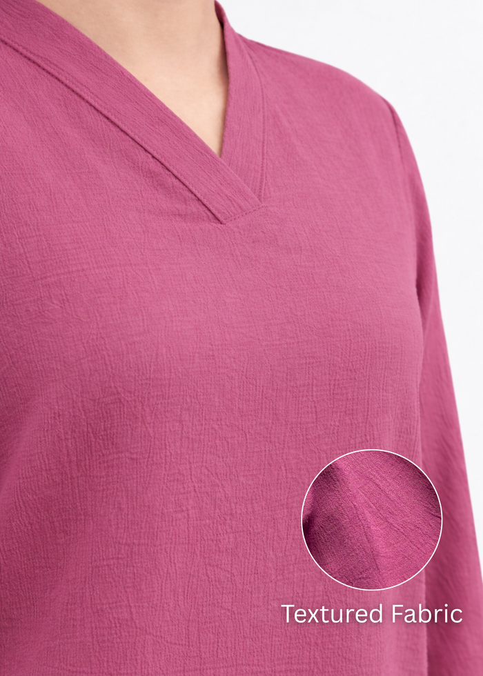 Women textured V-neck workwear top in pink