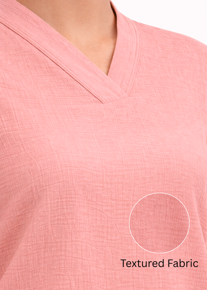 Women textured V-neck workwear top in light pink