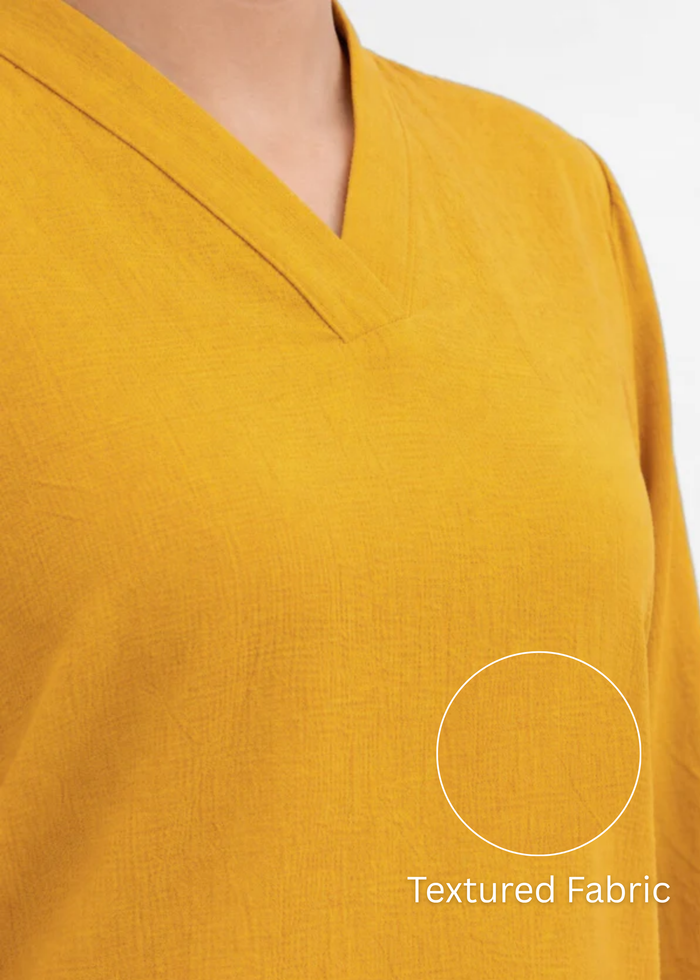 Women textured V-neck workwear top in mustard