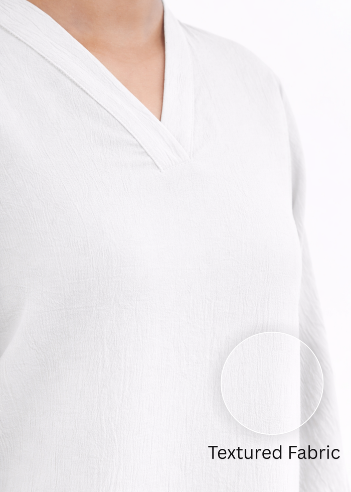 Women textured V-neck workwear top in white