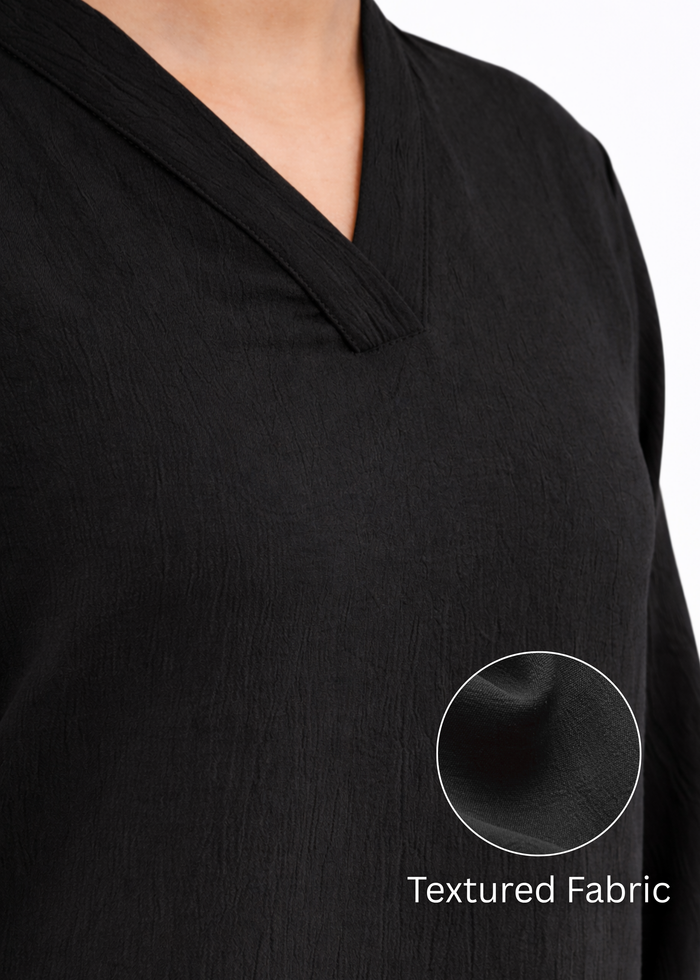 Women textured V-neck workwear top in black
