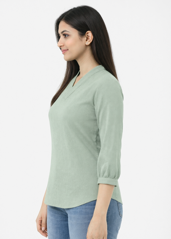 Women textured V-neck workwear top in olive