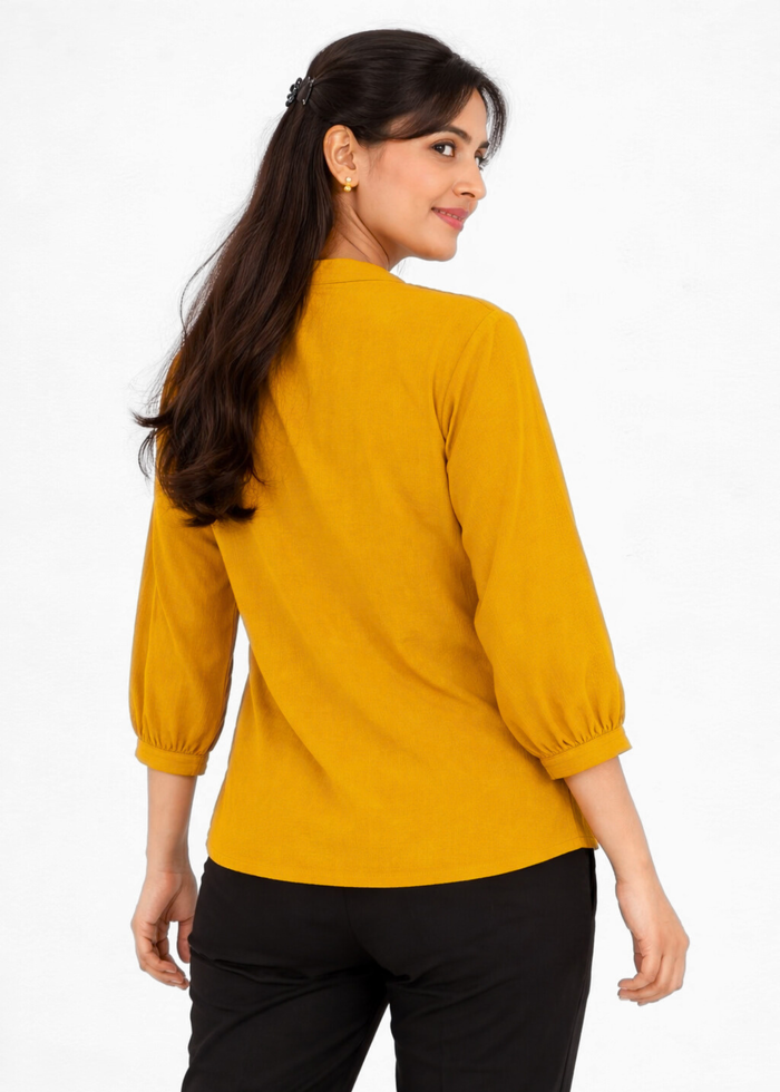 Flurr Women's Mustard Textured V-Neck Office Wear Top
