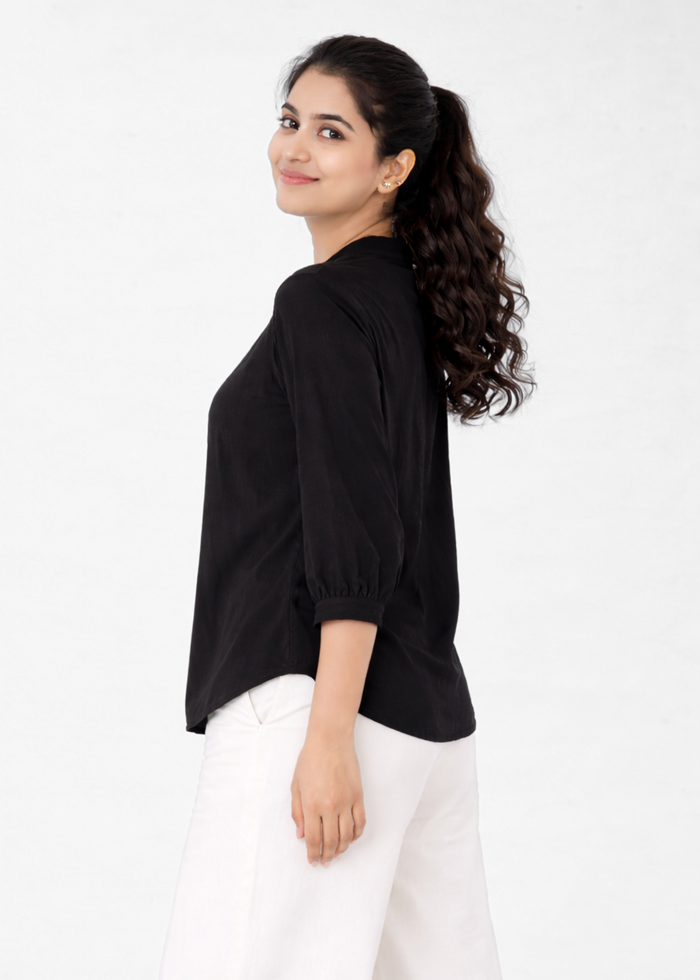 Flurr Women's Black Textured V-Neck Office Wear Top