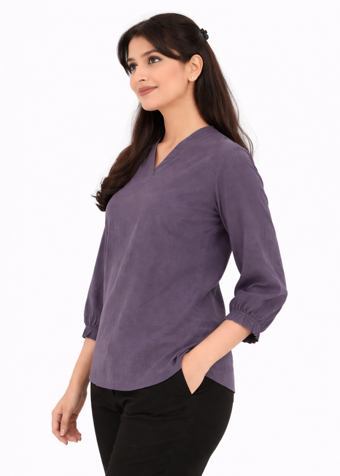 Women textured V-neck workwear top in lavender