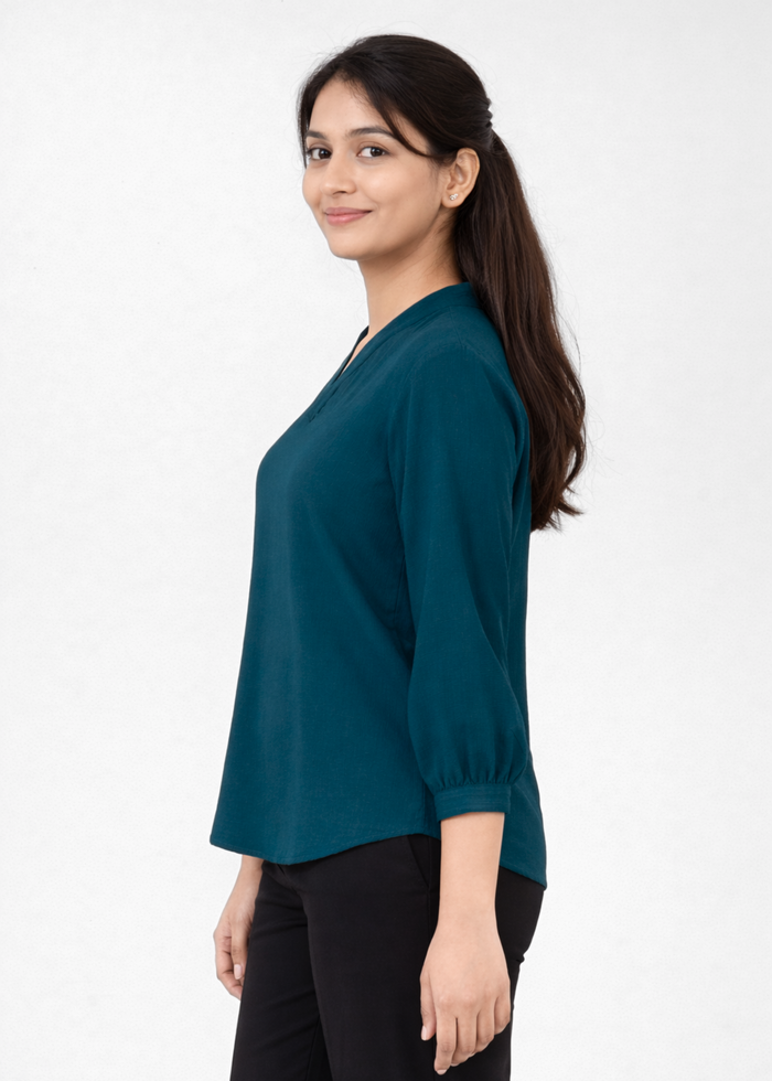 Flurr Women's Ink Blue Textured V-Neck Office Wear Top